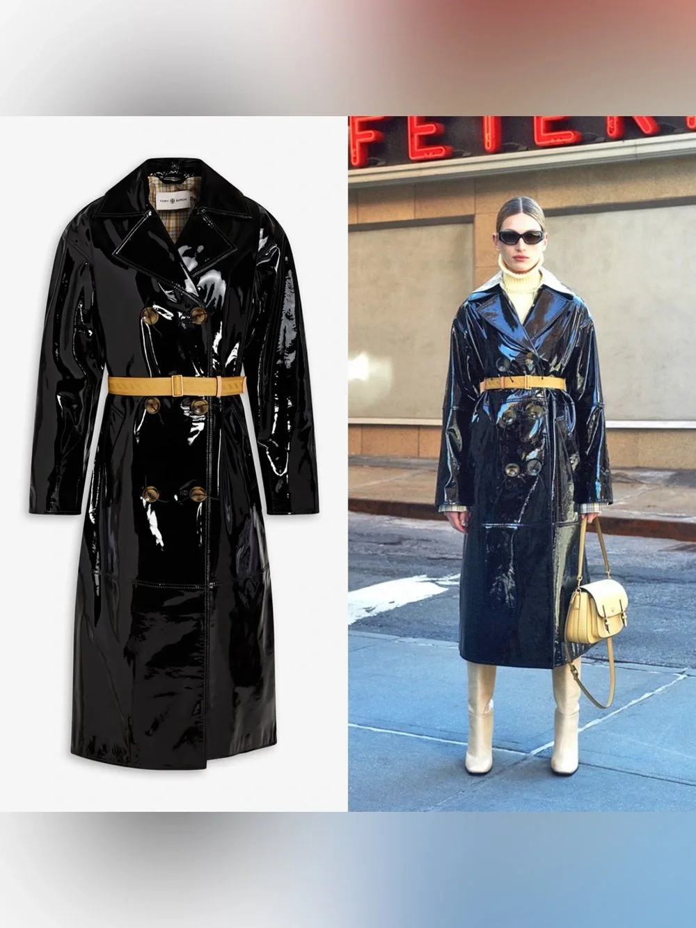 Tory Burch Patent Leather Trench Coat Belted Black 0 NWT